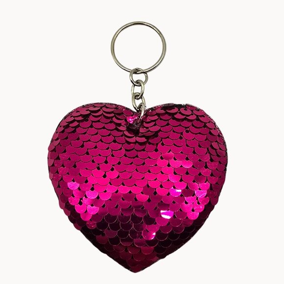 Purple/Pink Flip Sequin Sparkling Large Heart Shaped Keychain Bag Accessory Gift - Picture 1 of 9